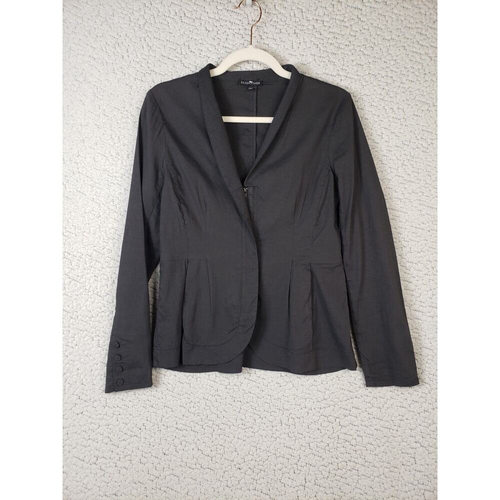 Eileen Fisher Blazer Womens XS Jacket Dark Gray Linen Cowl Neck Chic Full Zip
